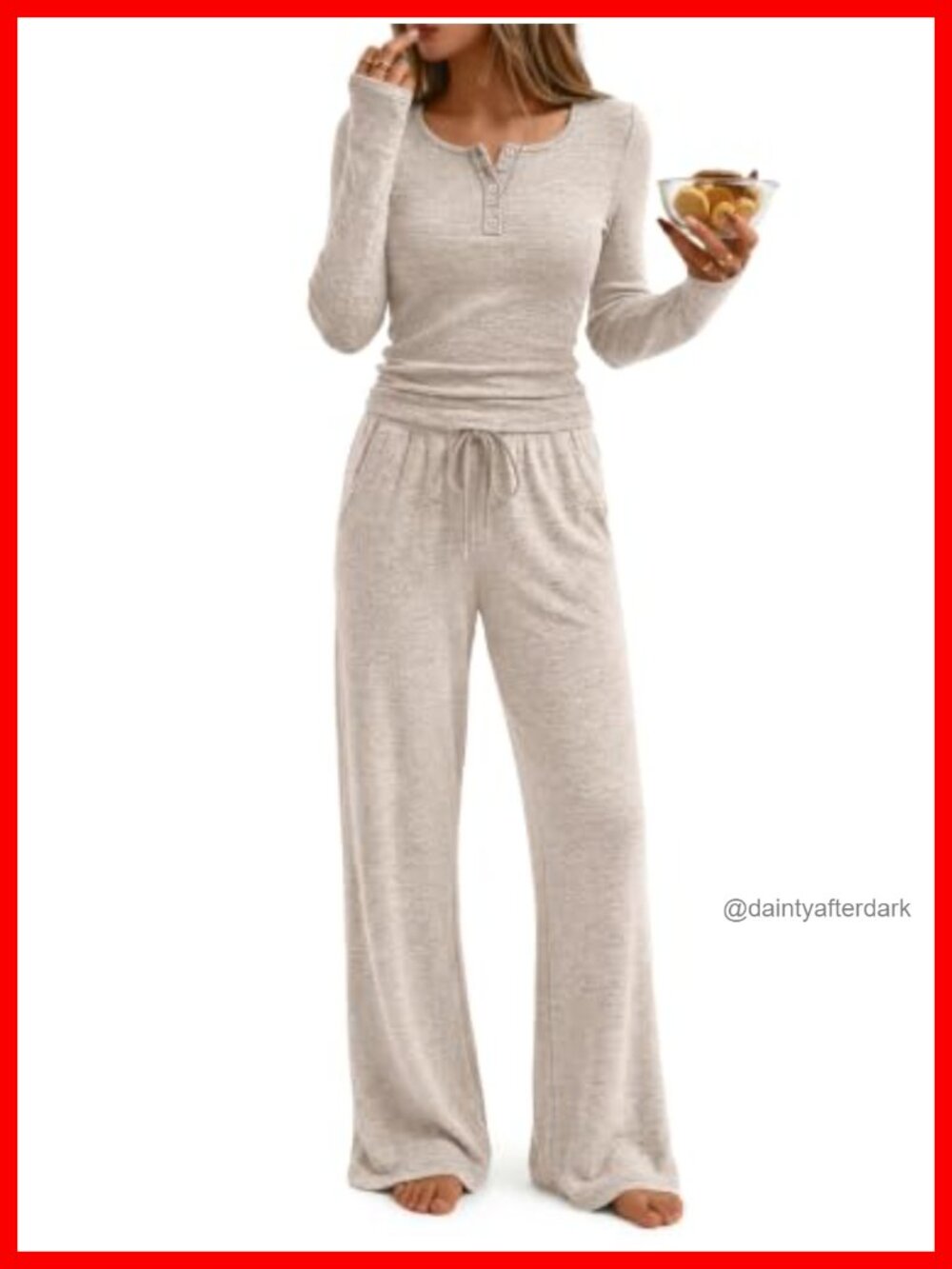Women's 2 Piece Lounge Set Wide Leg Pants Henley Top Casual Matching Outfit